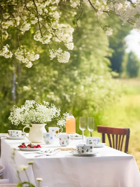 Tildekket bord ute i hagen