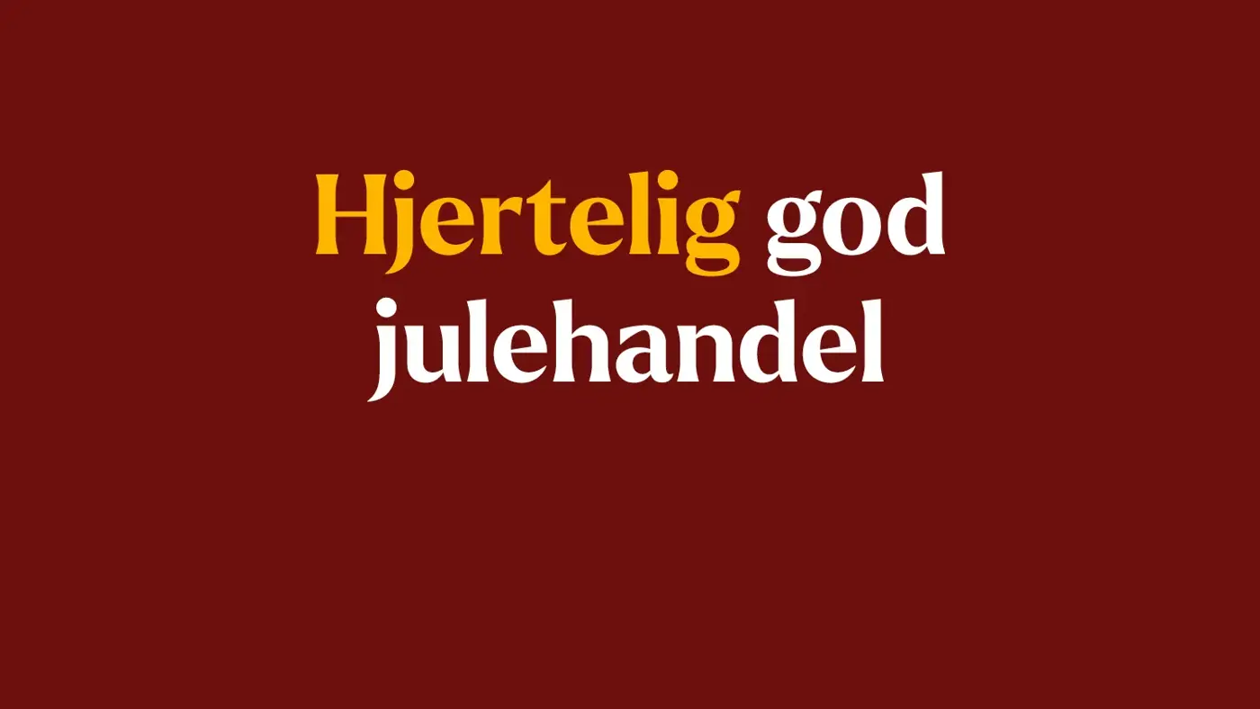 Grafisk bilde med teksten "Hjertelig god julehandel"