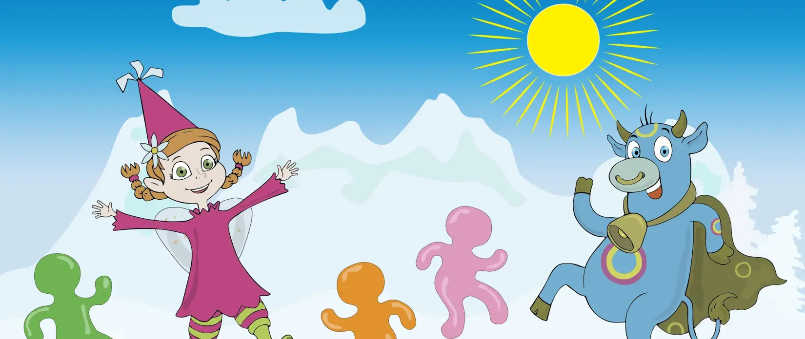 Illustrasjon av Amfelia på påskefjellet sammen med seigmenn