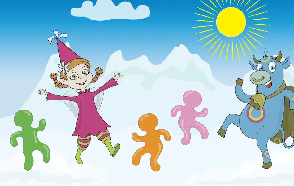 Illustrasjon av Amfelia på påskefjellet sammen med seigmenn