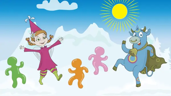 Illustrasjon av Amfelia på påskefjellet sammen med seigmenn