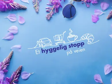 Grafisk bilde med teksten "Et hyggelig stopp på veien"