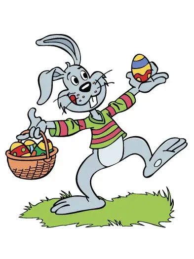 Tegning av en kaning med påskeegg