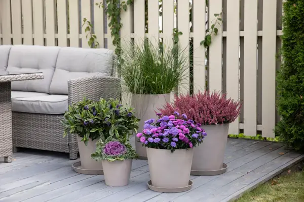 Uteplass med blomster