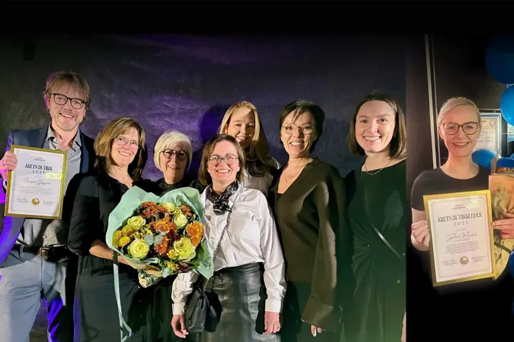 Fra venstre: Interoptik Hedegaard, vinner av Årets butikk 2025, og Dainora Mineikaite fra Bankers Pizza, Årets butikkleder 2025.