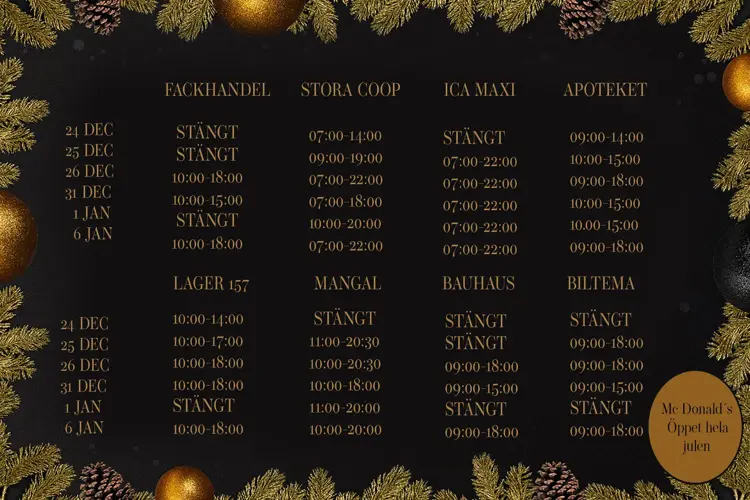 Torp jul öppettider 2025 hem