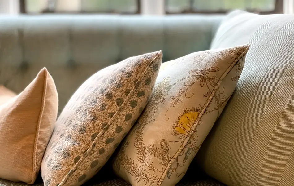 Nærbilde av puter med mønster og prikker 