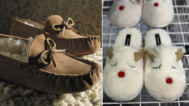 beige tøfler og tøfler med reinsdyransikt