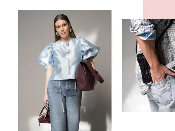 Dame og mann viser jeans mote