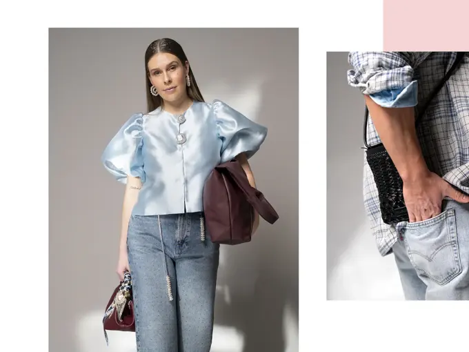 Dame og mann viser jeans mote