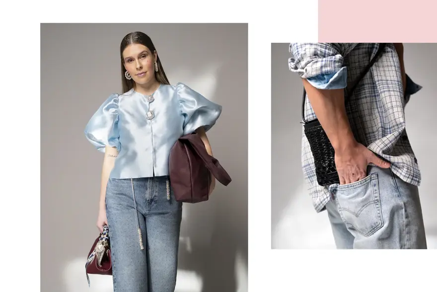 Dame og mann viser jeans mote