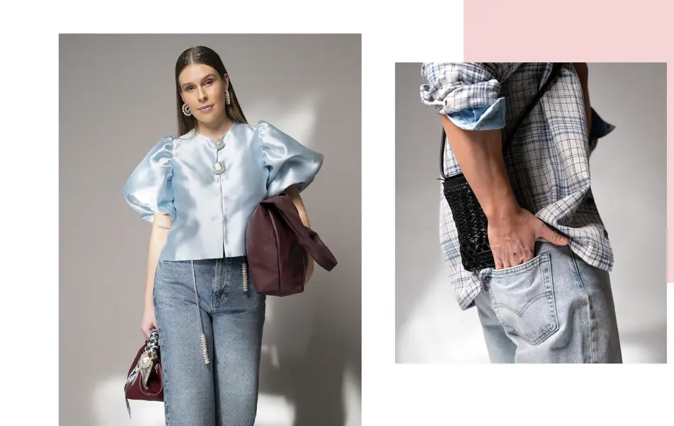 Dame og mann viser jeans mote