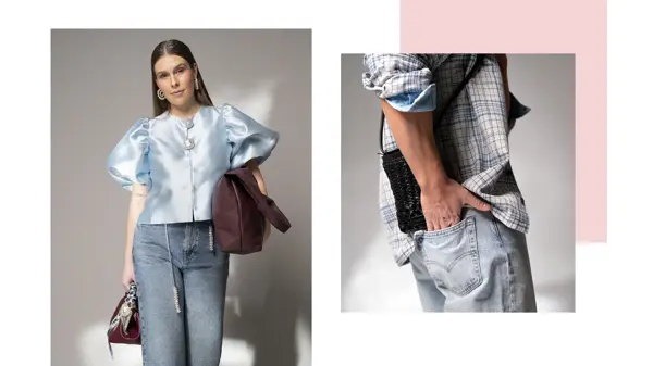 Dame og mann viser jeans mote