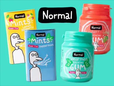 Do poser med mints og to bokser med tyggegummi.