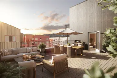 Privat takterrasse tilknyttet en av leilighetene i Skårerløkka PREMIUM.
