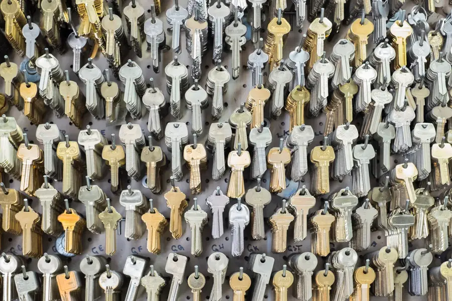 Keys on wall of locksmith