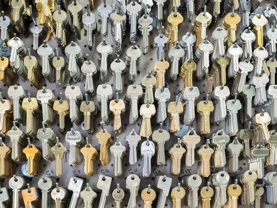 Keys on wall of locksmith
