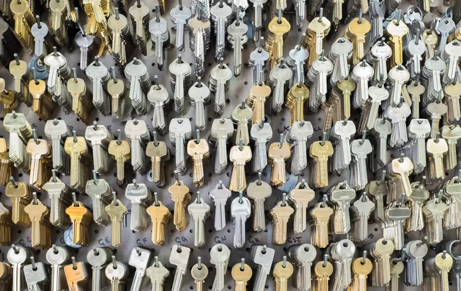 Keys on wall of locksmith