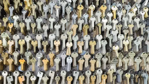 Keys on wall of locksmith