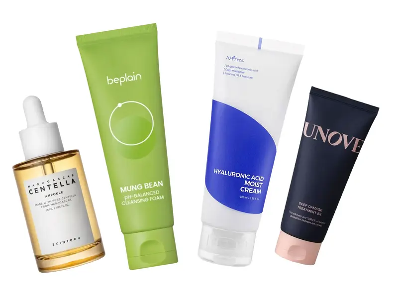 Fire forskjellige k-beauty produkter fra ulike merker.
