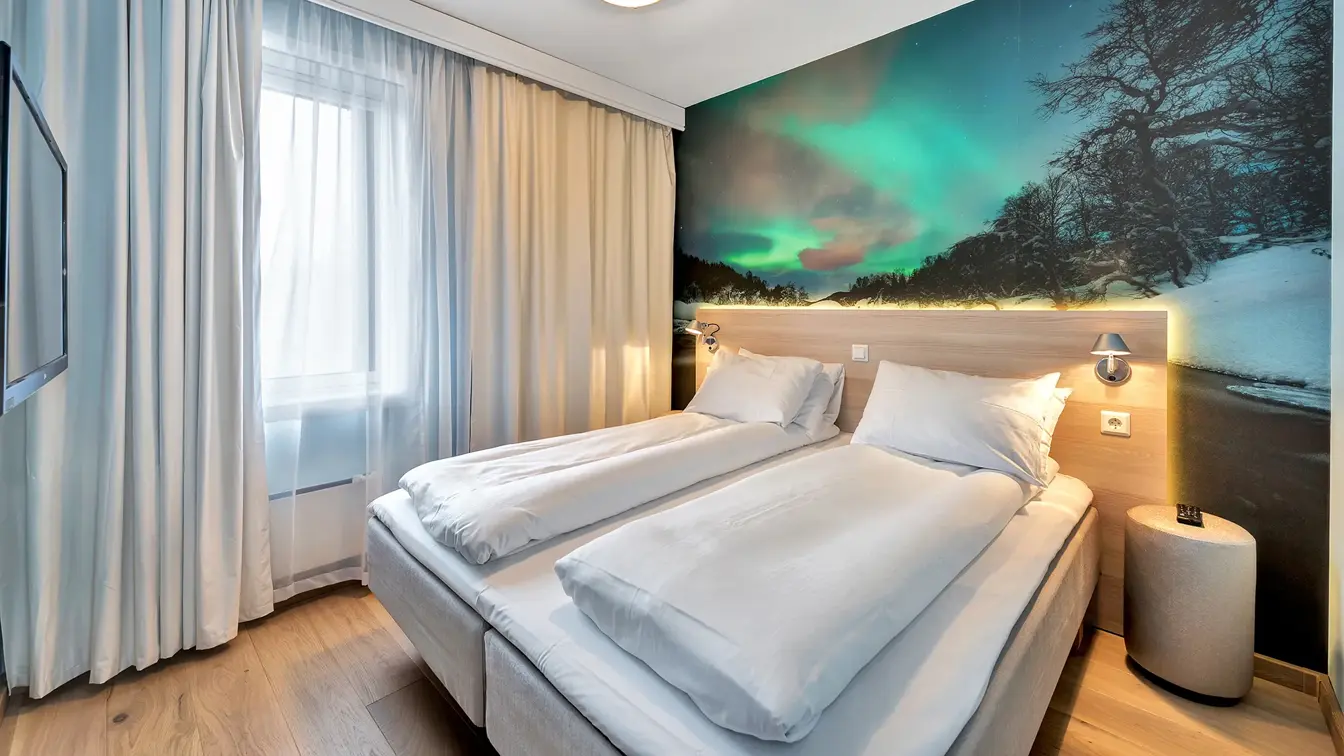 Sengen på et Superior Room på Thon Hotel Polar