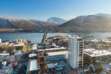 Dronebilde av boligprosjektet Saras Hage i Tromsø