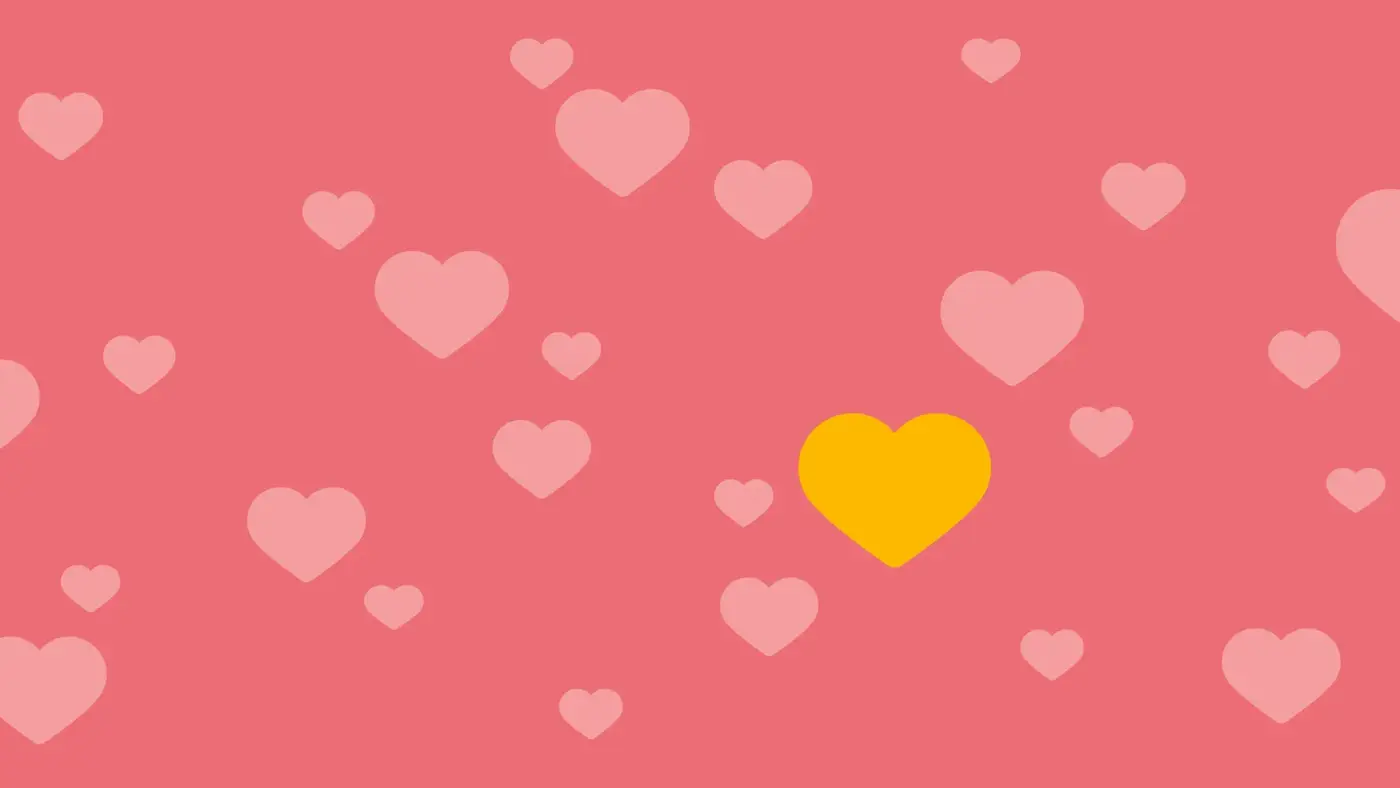 Grafisk bilde med hjerter og ett gullhjerte