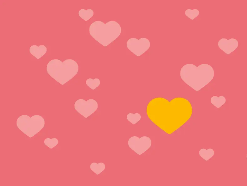 Grafisk bilde med hjerter og ett gullhjerte