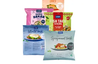 Fire forskjellige fiskeprodukter fra Lerøy fisk.