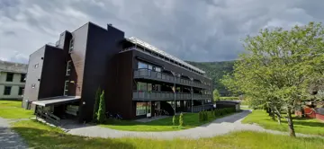 Fasadebilde av boligprosjektet Hallingtunet på Flå.