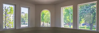 Panoramabilde av utsyn gjennom vinduene i Stortorvet 2