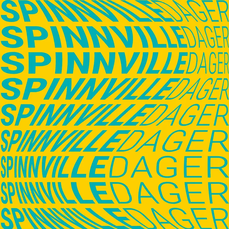 Grafisk bilde med gul bakgrunn og blå tekst "Spinnvilledager"
