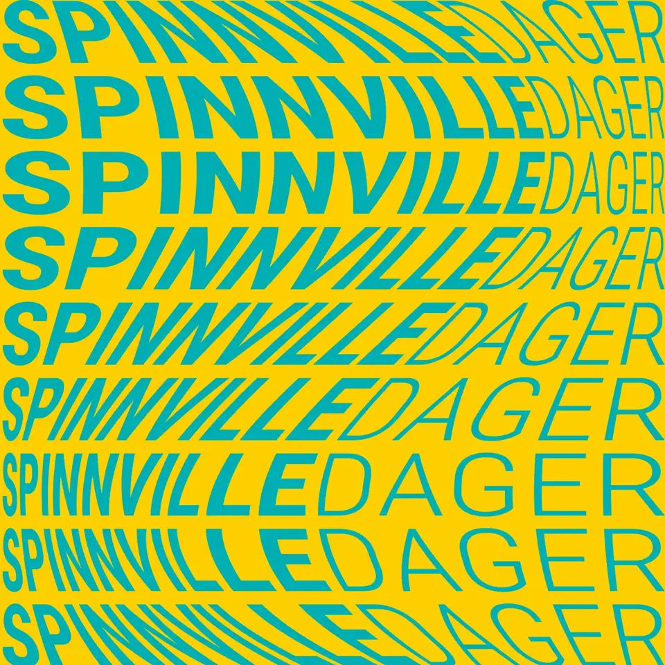 Grafisk bilde med gul bakgrunn og blå tekst "Spinnvilledager"