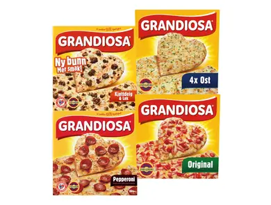 Fire Grandiosaer med forskjellige smaker.