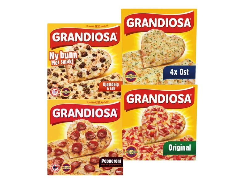 Fire Grandiosaer med forskjellige smaker.