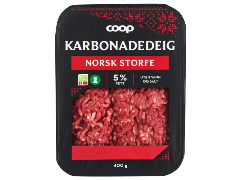 Pakke med karbonadedeig av norsk storfe fra Coop.