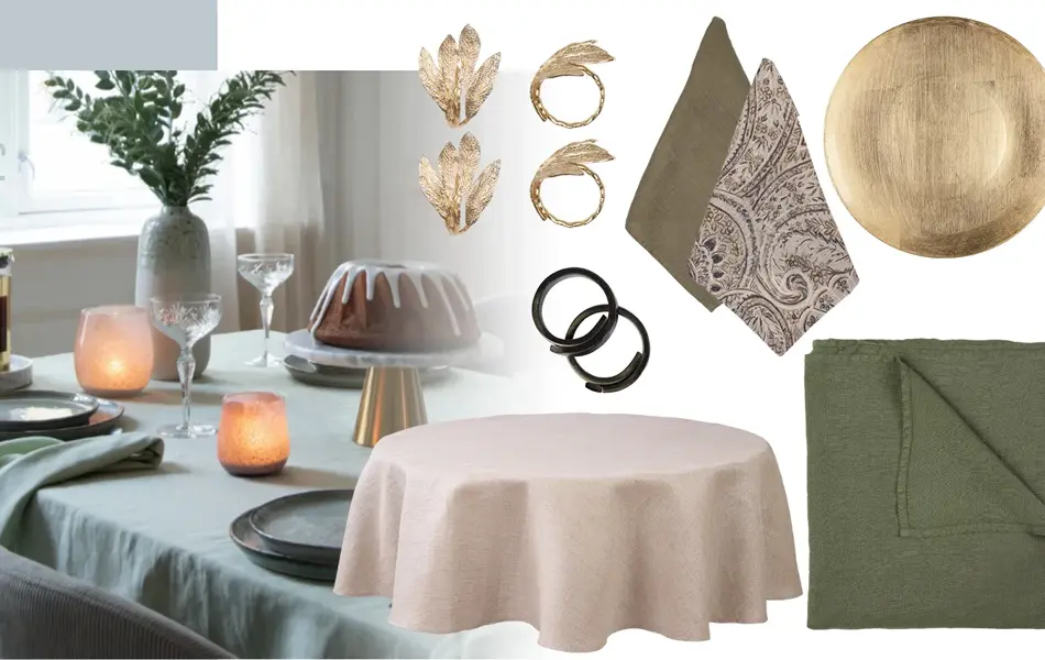 Kollasj av interiør med å dekke til bord