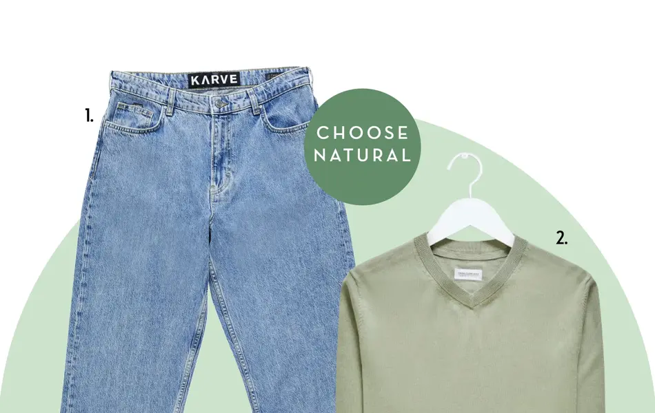 collage som viser jeans, grønn collagegenser og en brun klokke