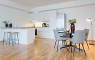 Interiørbilde fra et kjøkken i boligprosjektet Wendts Hage i Lørenskog.