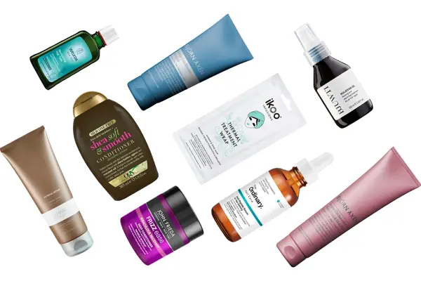 Produktbilder med hårprodukter til dame