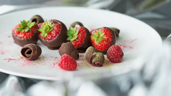 Velkomstgave, jordbær dyppet i sjokolade