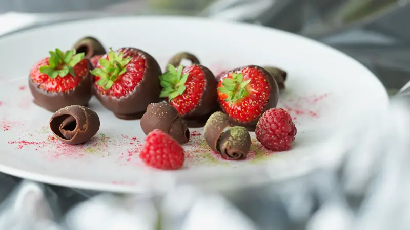 Velkomstgave, jordbær dyppet i sjokolade