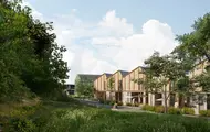 Bildet viser illustrasjon av boligprosjektet Oksenøya Bruk - et samarbeidsprosjekt mellom OBOS og Thon Eiendom