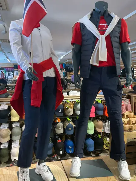 Turklær i rødt, hvitt og blått