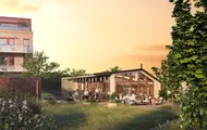 Uteområde i Heggedal Hage med felleshus