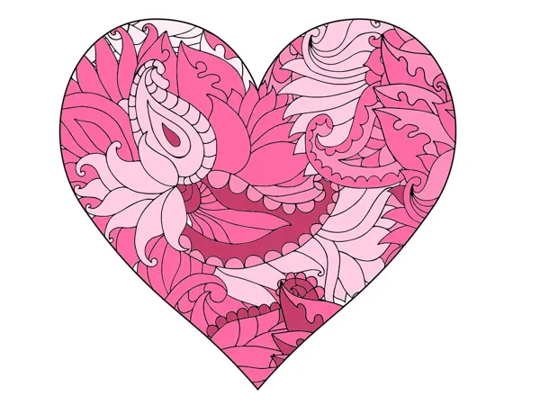 Mønstret hjerte fargelagt i rosa