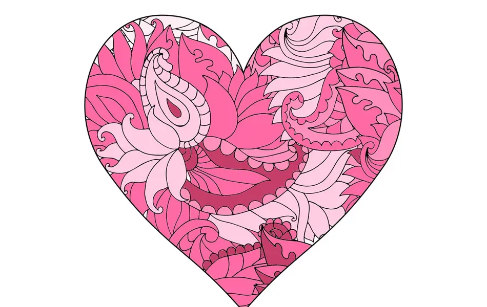 Mønstret hjerte fargelagt i rosa