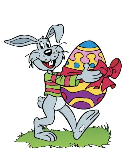 Tegning av en kaning med påskeegg