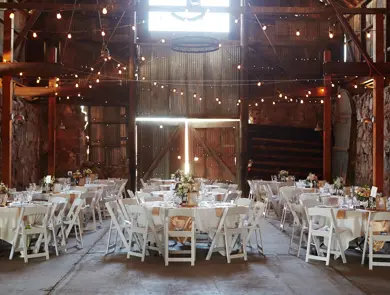 Indoor decor at a barn wedding