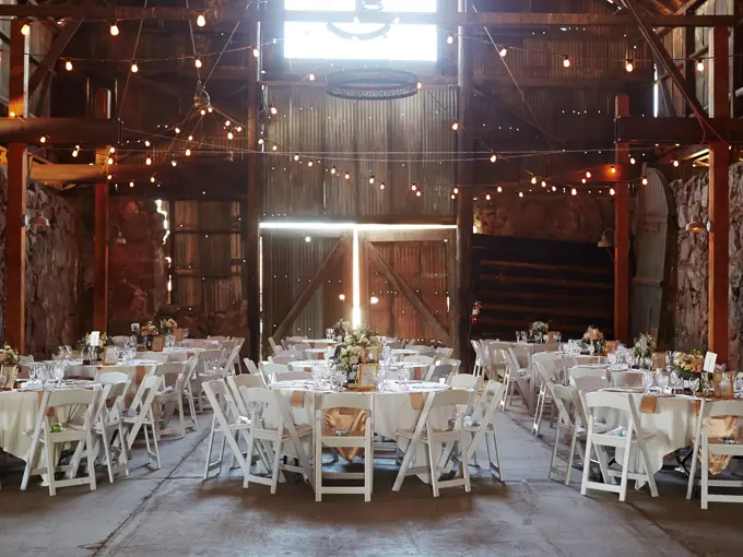 Indoor decor at a barn wedding